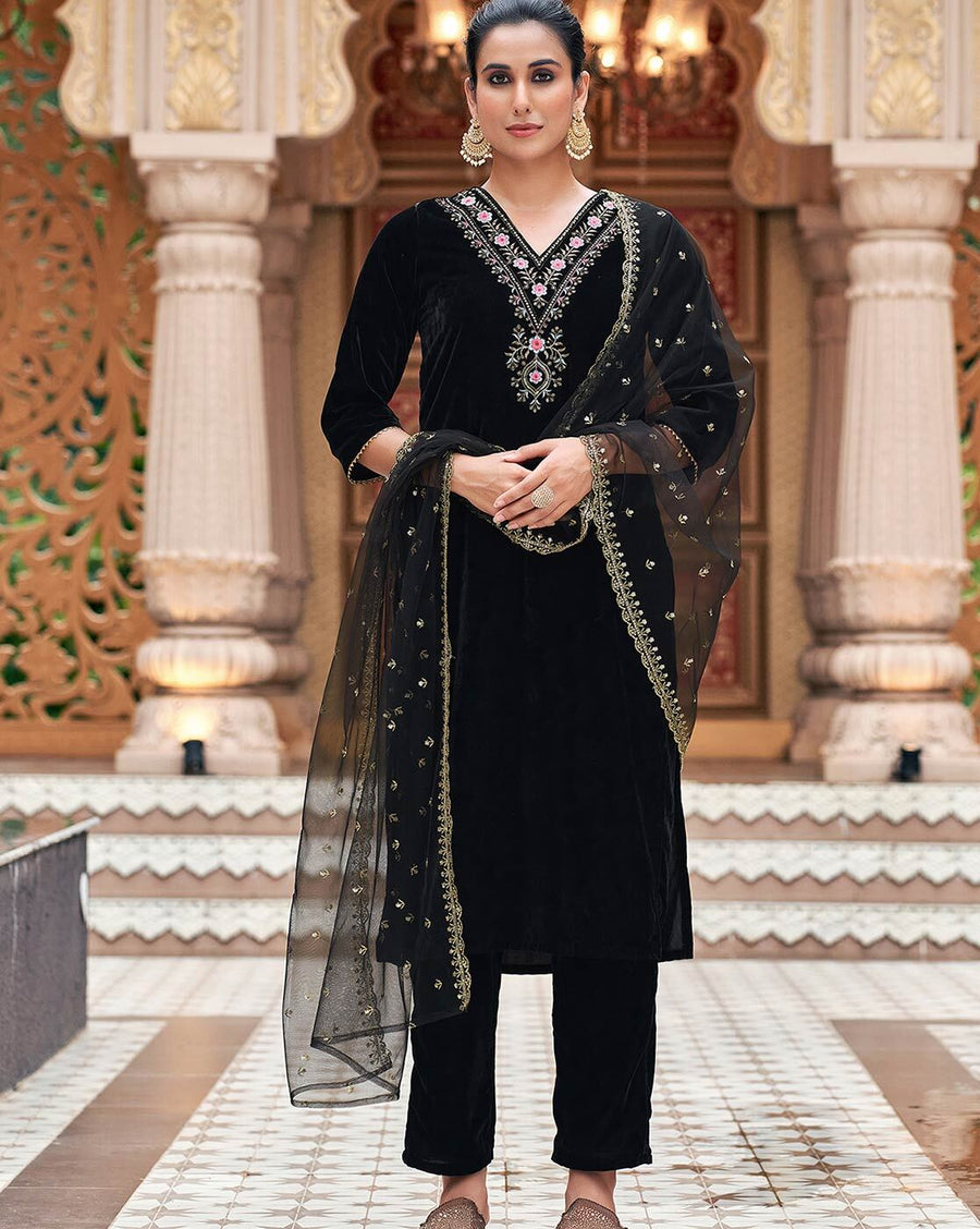 Lizza Fancy Embroidery Velvet Suit Pair &  Dupatta set.