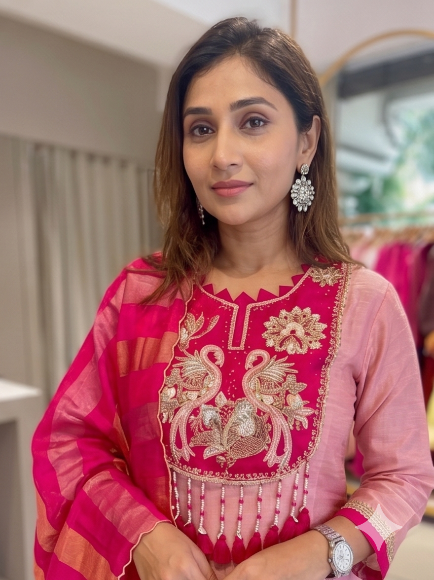 Pink Lotus Heavy Handwork Anarkali Suit Set with Dupatta