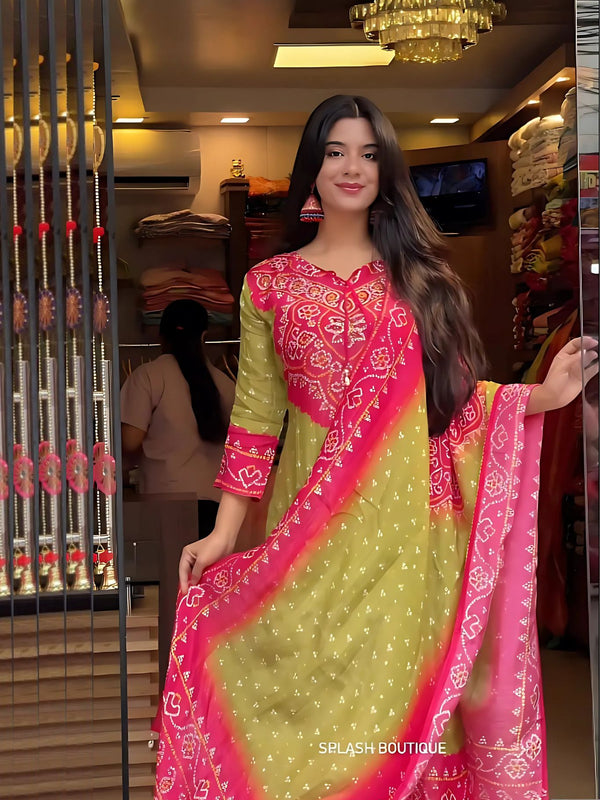 Bandhej Print Heavy Fancy Pair & Dupatta set