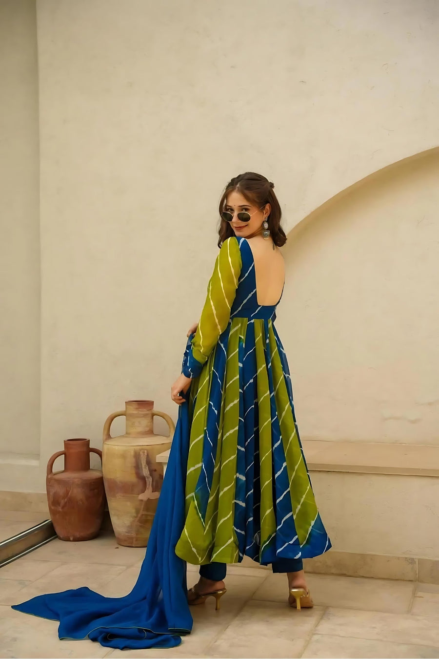 KUDBI'S ROZI ORGENZA MULTI COLOUR ANARKALI SUIT SET