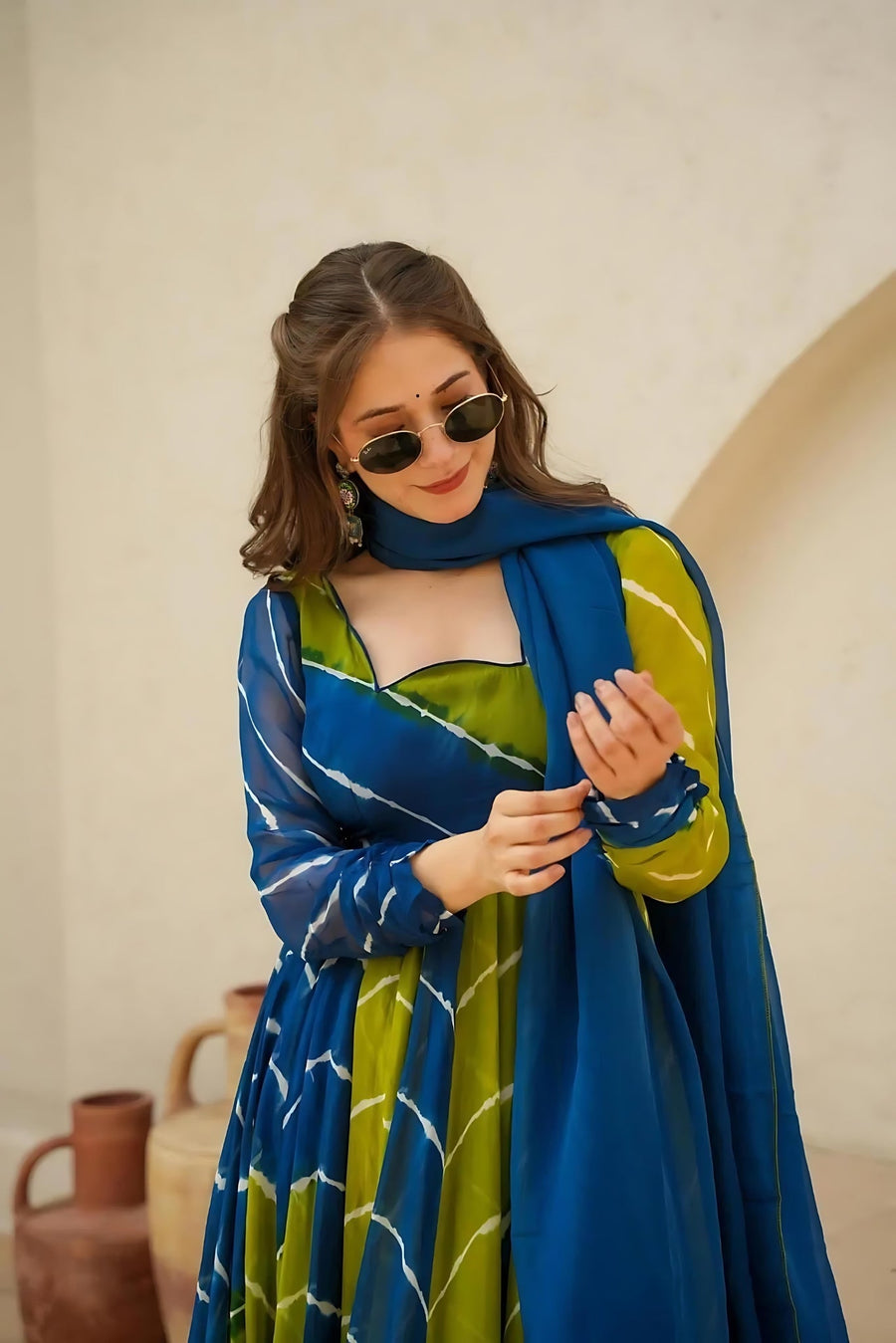 KUDBI'S ROZI ORGENZA MULTI COLOUR ANARKALI SUIT SET
