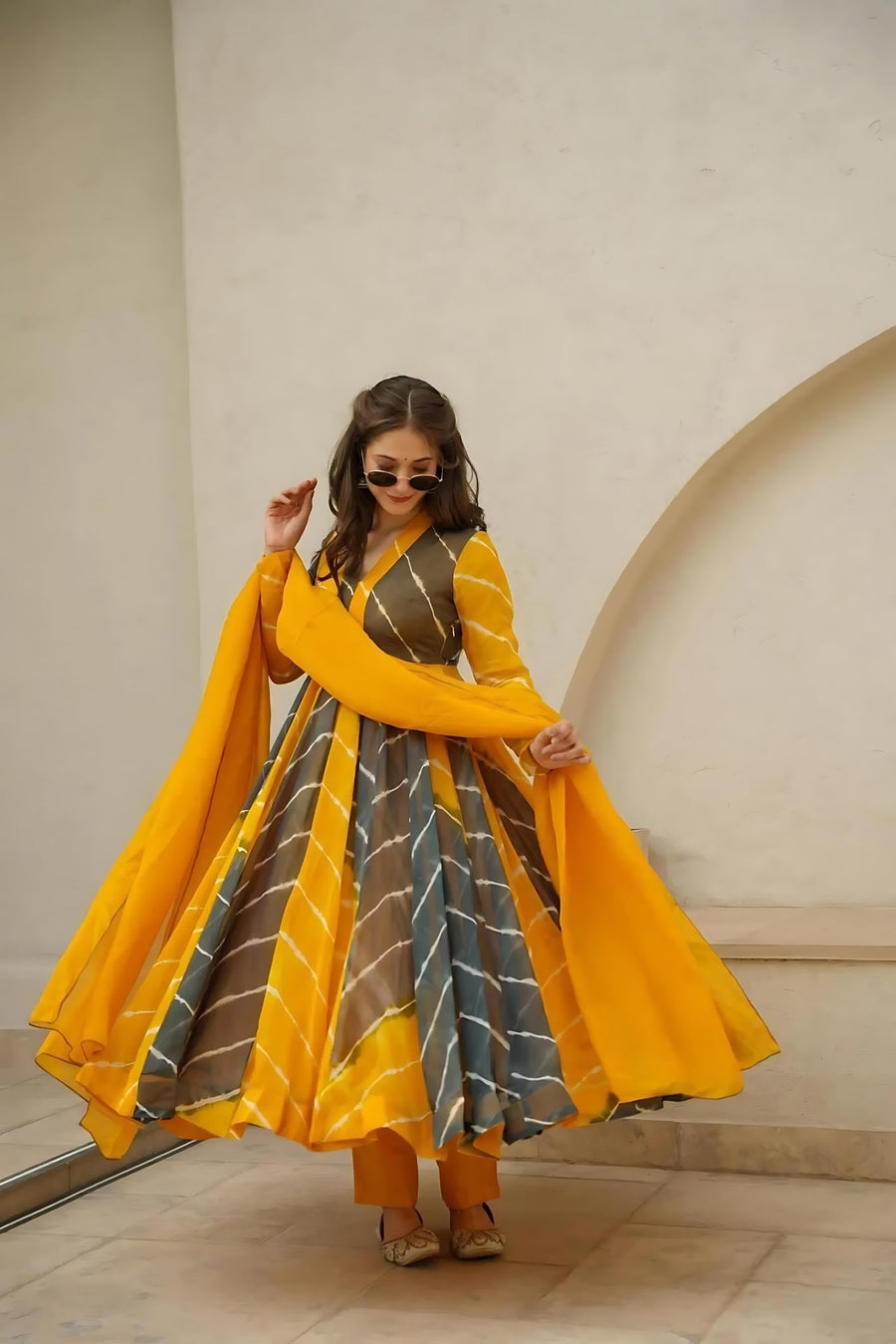 KUDBI'S ROZI ORGENZA MULTI COLOUR ANARKALI SUIT SET