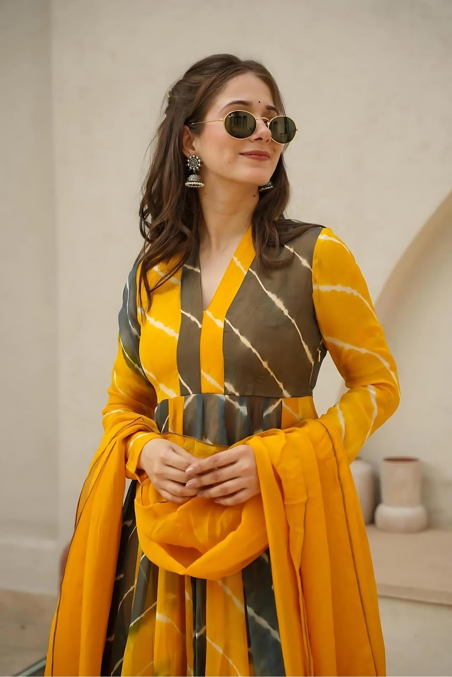 KUDBI'S ROZI ORGENZA MULTI COLOUR ANARKALI SUIT SET