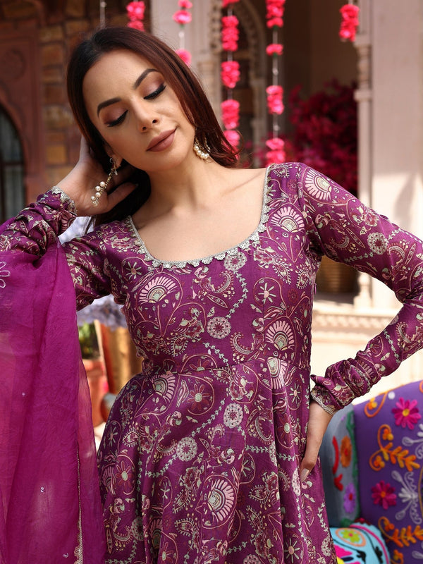 Kudbi's Lovis lavender printed anarkali gown with dupatta set