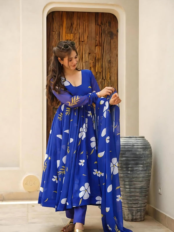 Kudbi's Flower Anarkali Suit With Dupatta Set.