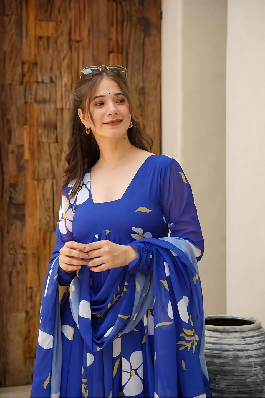 Kudbi's Flower Anarkali Suit With Dupatta Set.