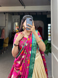Kudbi's Style Akanksha Kalamkari Dola silk lengha Choli(semi-stitched).