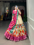 Kudbi's Style Akanksha Kalamkari Dola silk lengha Choli(semi-stitched).