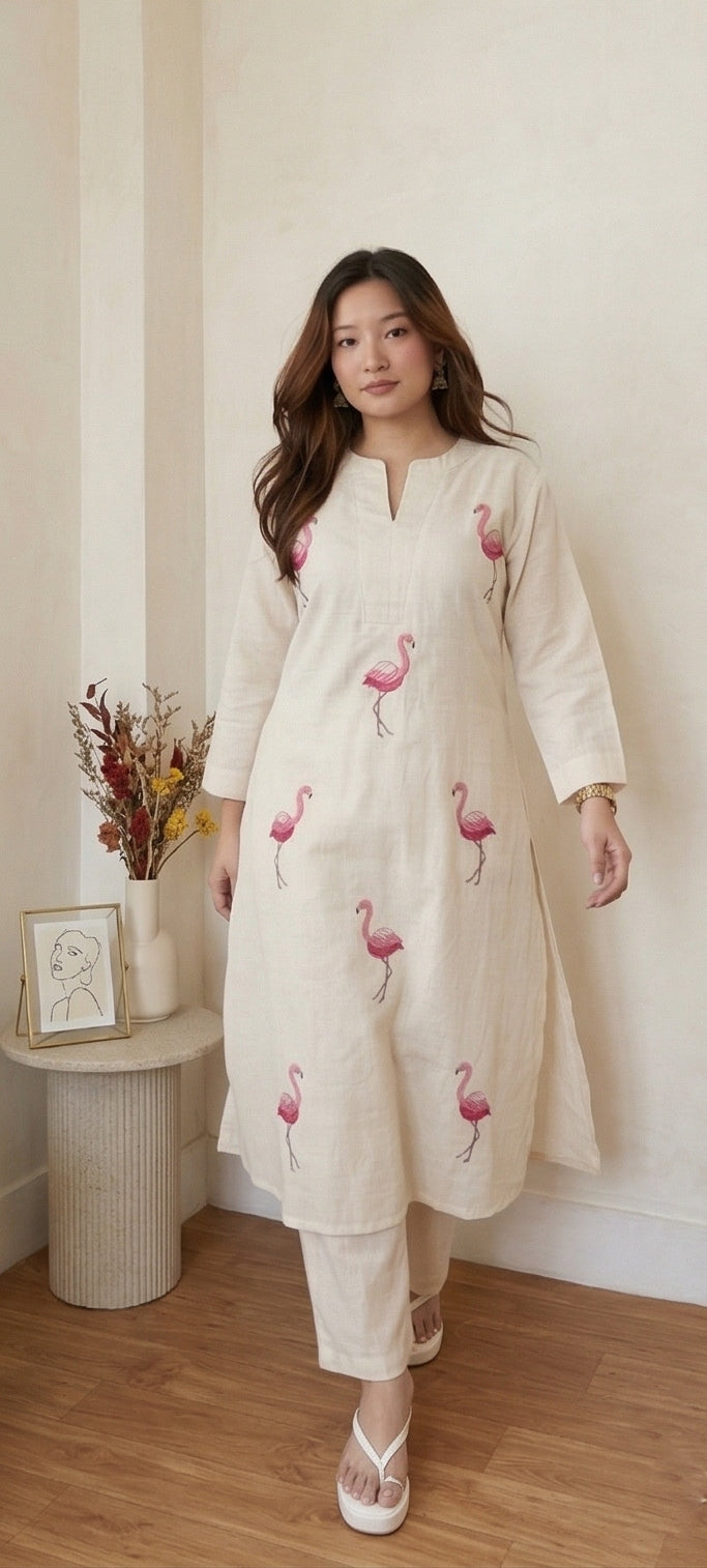 Flamingo Pure Khadi cotton coords set
