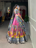 Kudbi's Style Akanksha Kalamkari Dola silk lengha Choli(semi-stitched).
