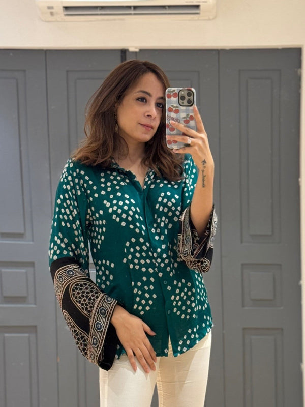 Kudbi Sufi Silk Bandhani Ajrak heritage Shirt