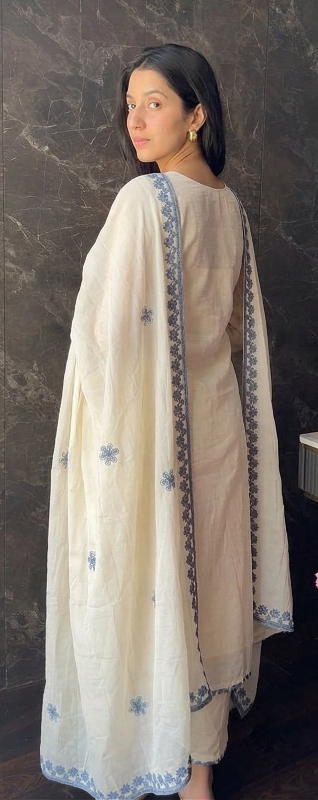 Wati Fancy Aari Embroidery Kora Cotton Grey Suit