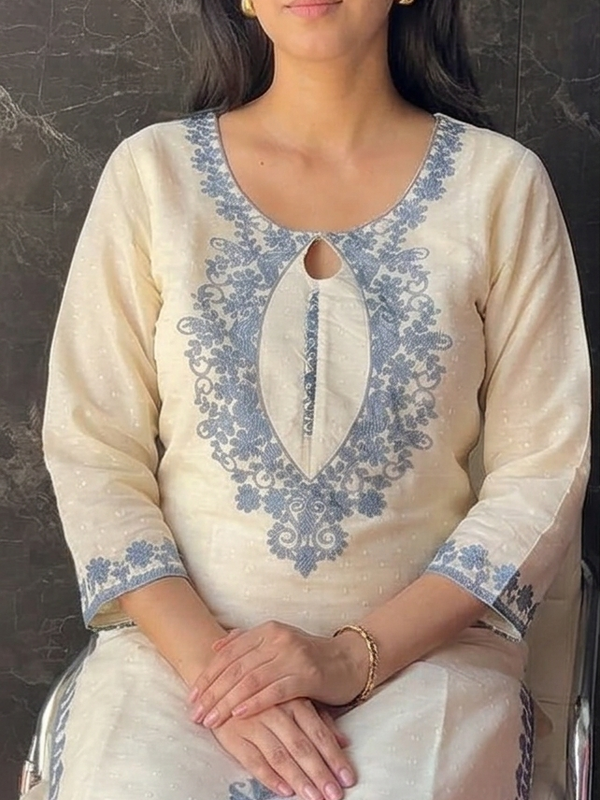 Wati Fancy Aari Embroidery Kora Cotton Grey Suit