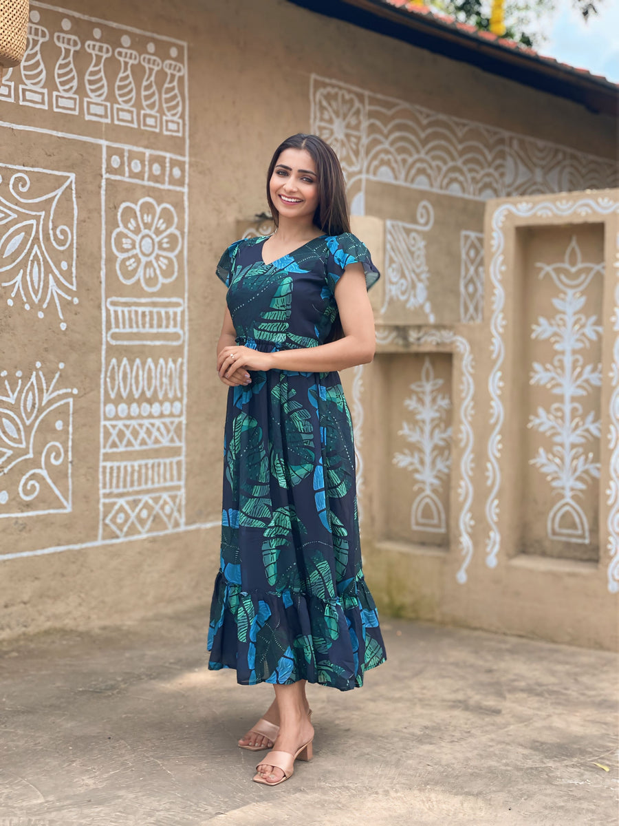 Kudbi's  Stylish Floral Green Print Kurti For Smart Ladies