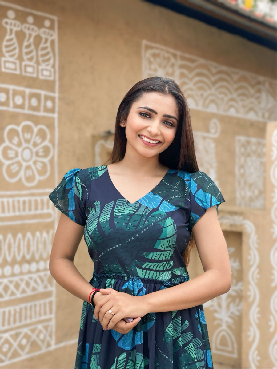 Kudbi's  Stylish Floral Green Print Kurti For Smart Ladies