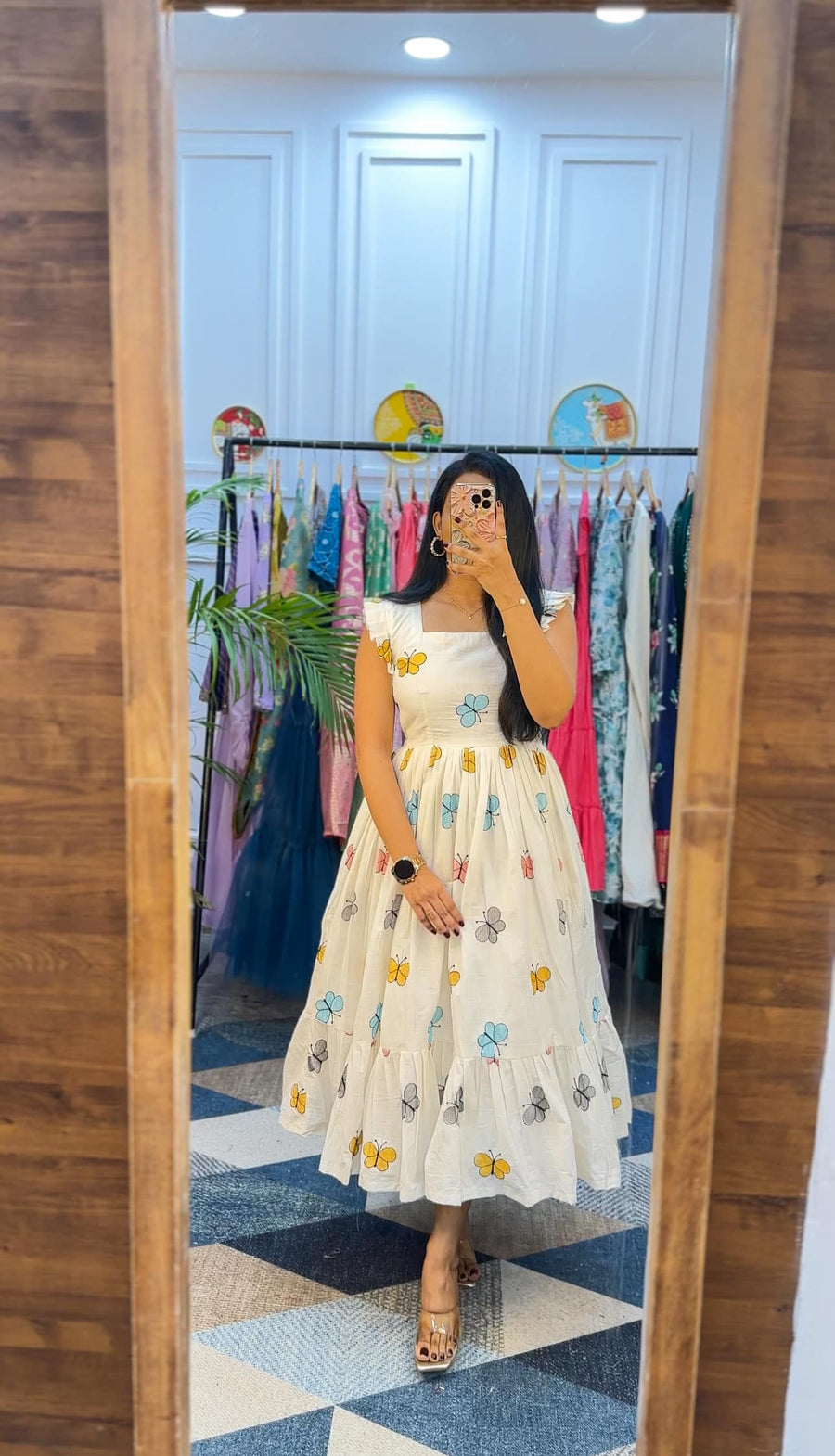 Kudbi's Butterfly Cotton White Frock Style