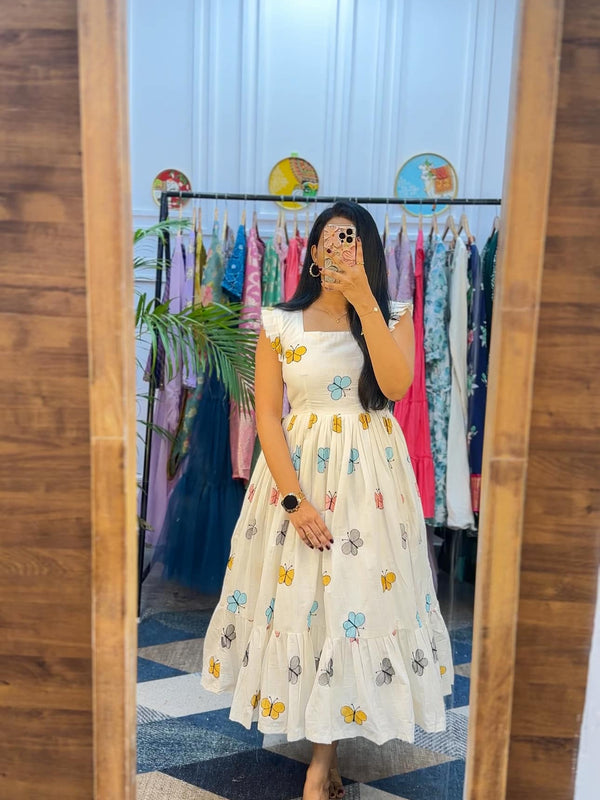 Kudbi's Butterfly Cotton Frock Style