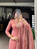 Kudbi Viscose Tissue Silk Handwork Kurta Set with Organza Dupatta