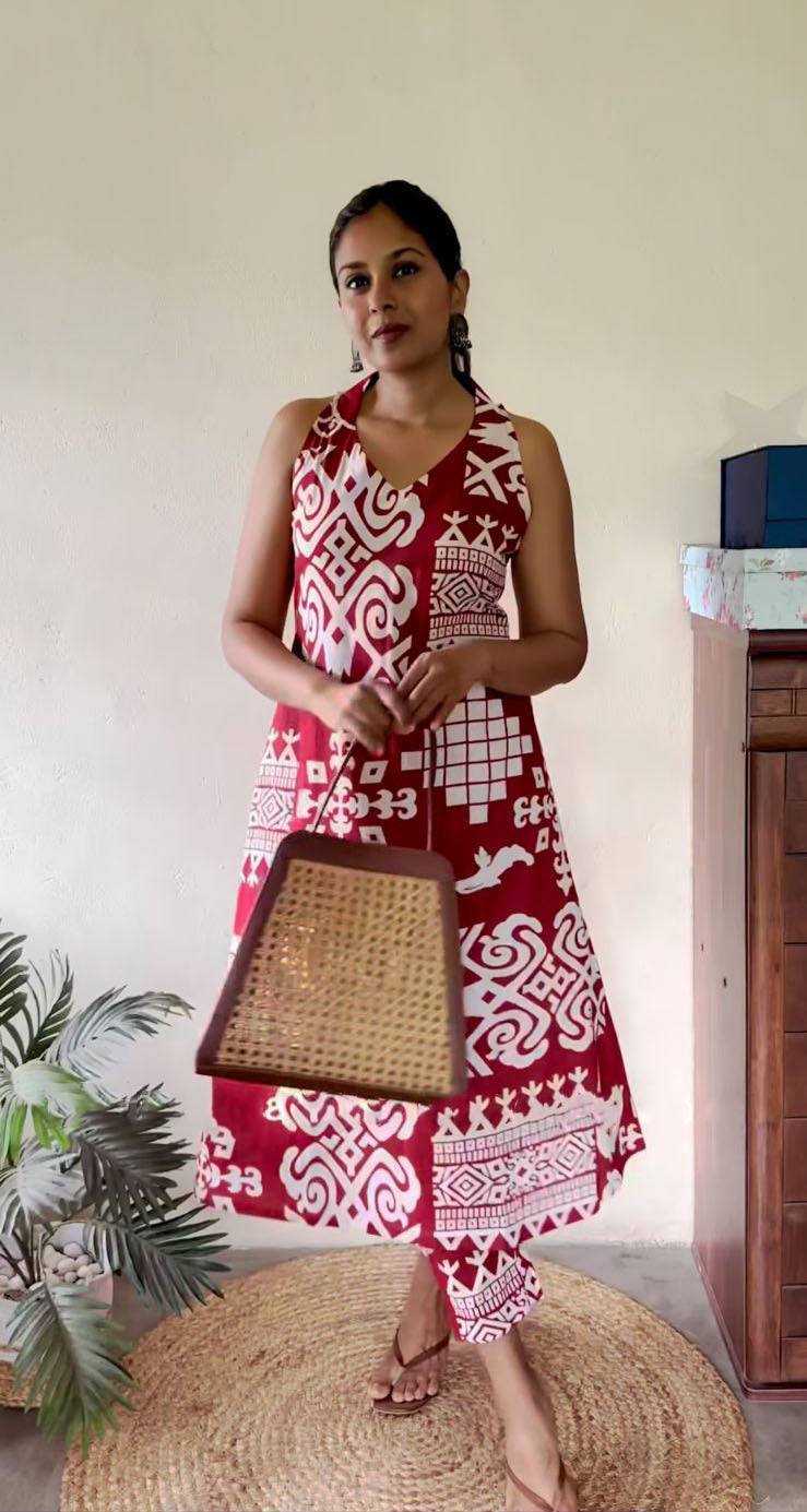 Indigo Motif Print A-Line Kurta Set for Women