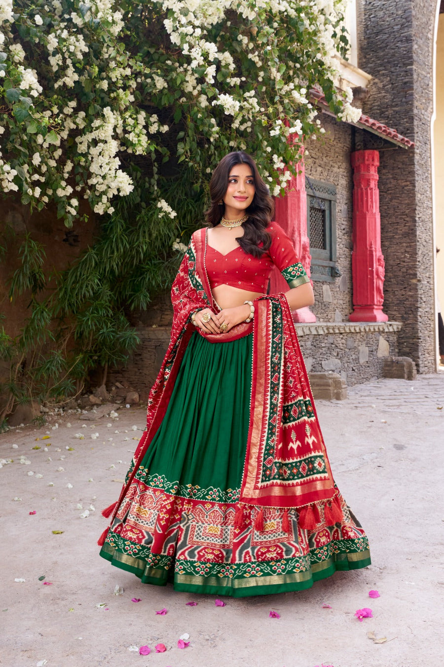 Kudbi Designer Traditional Patola Print Lehenga Choli Set with Dupatta for Women