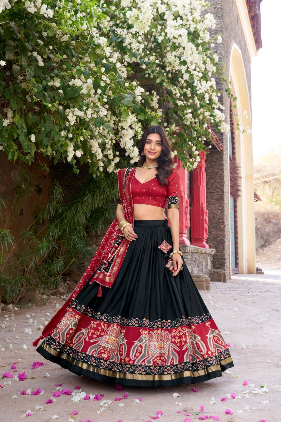 Kudbi Designer Traditional Patola Print Lehenga Choli Set with Dupatta for Women