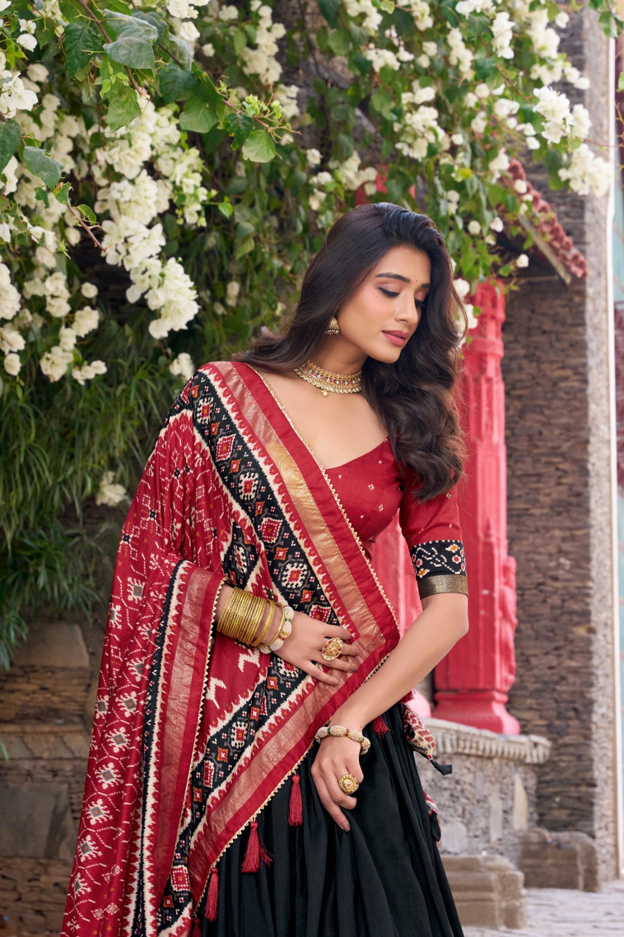 Kudbi Designer Traditional Patola Print Lehenga Choli Set with Dupatta for Women