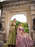 Kudbi Dreamy Pastel Fendi Lehenga Choli Set with Gold Lace and Dupatta