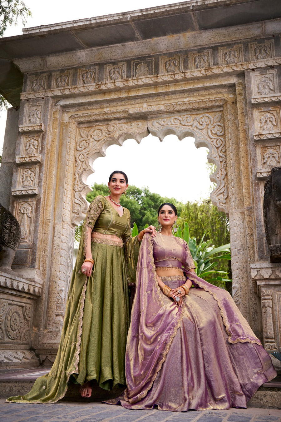 Kudbi Dreamy Pastel Fendi Lehenga Choli Set with Gold Lace and Dupatta