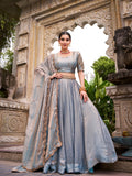 Kudbi Dreamy Pastel Fendi Lehenga Choli Set with Gold Lace and Dupatta