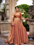 Kudbi Dreamy Pastel Fendi Lehenga Choli Set with Gold Lace and Dupatta