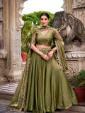 Kudbi Dreamy Pastel Fendi Lehenga Choli Set with Gold Lace and Dupatta