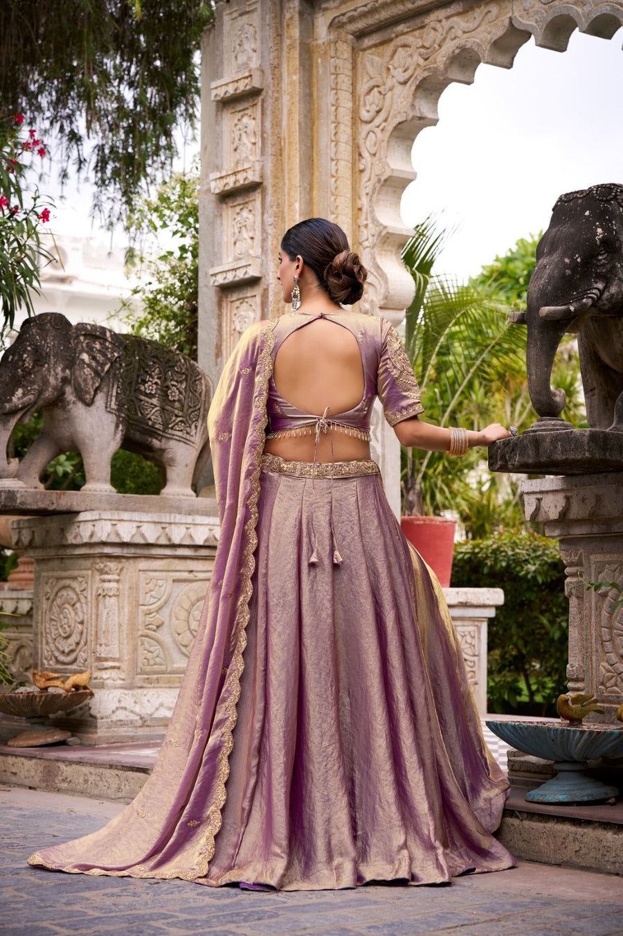 Kudbi Dreamy Pastel Fendi Lehenga Choli Set with Gold Lace and Dupatta