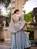 Kudbi Dreamy Pastel Fendi Lehenga Choli Set with Gold Lace and Dupatta