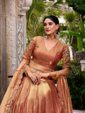 Kudbi Dreamy Pastel Fendi Lehenga Choli Set with Gold Lace and Dupatta