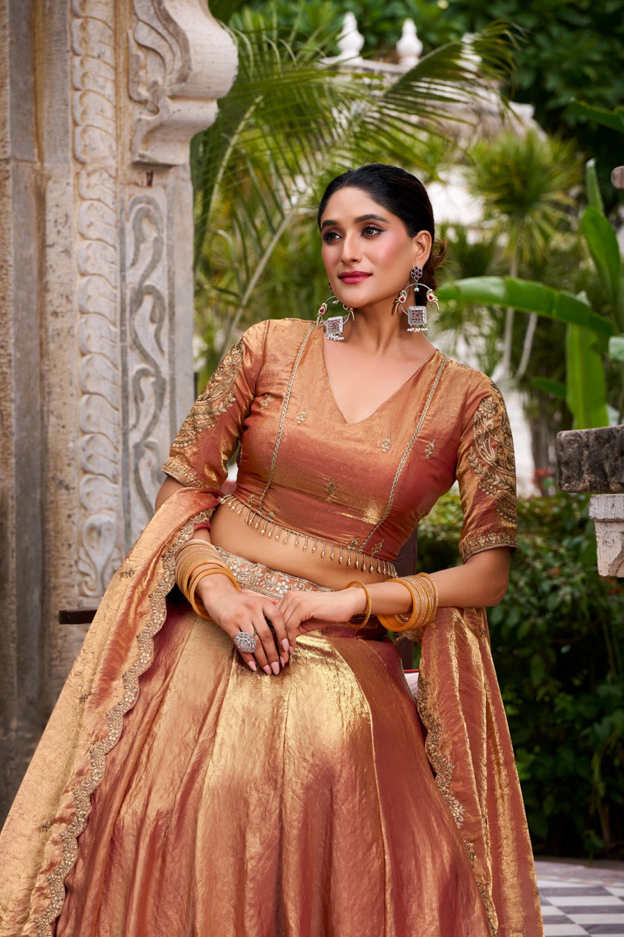 Kudbi Dreamy Pastel Fendi Lehenga Choli Set with Gold Lace and Dupatta