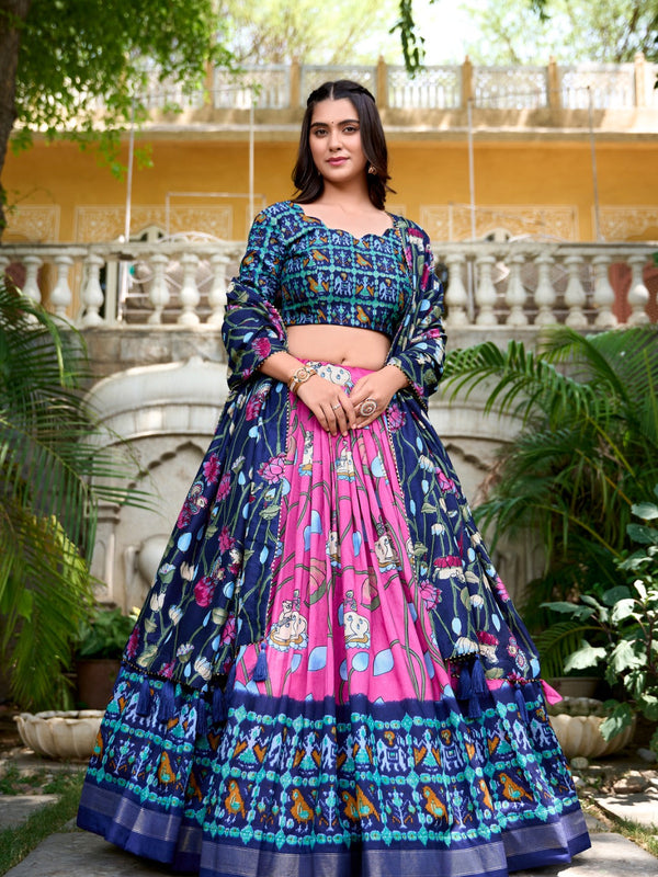 Kudbi's Style Akanksha-2 Kalamkari Tussar silk lengha Choli(semi-stitched).