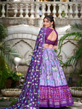 Kudbi's Style Akanksha-2 Kalamkari Tussar silk lengha Choli(semi-stitched).