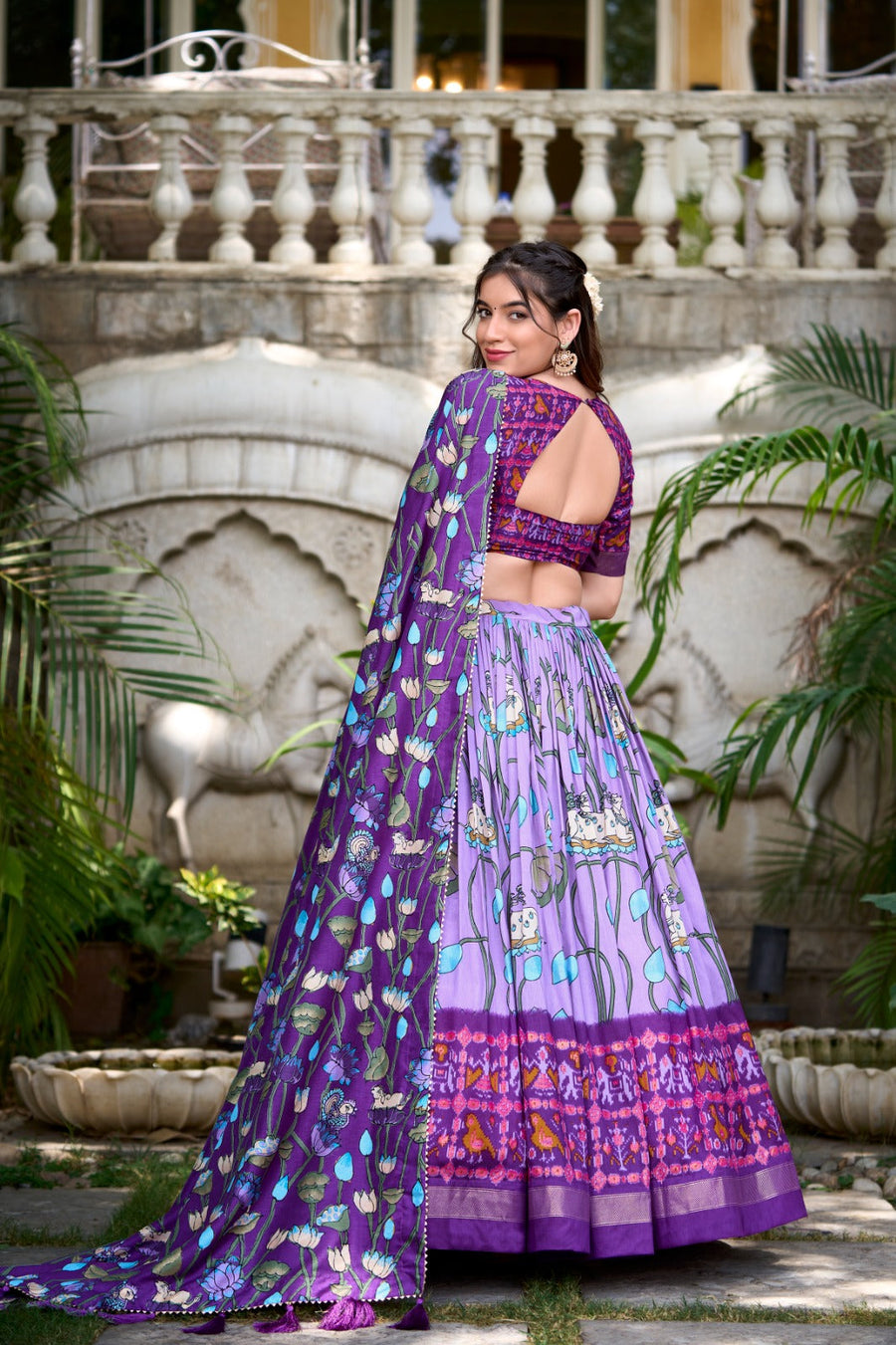 Kudbi's Style Akanksha-2 Kalamkari Tussar silk lengha Choli(semi-stitched).