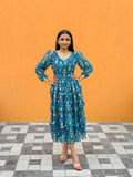 Kudbi Berry Blue Stylish 3-leyar Gown For Women.