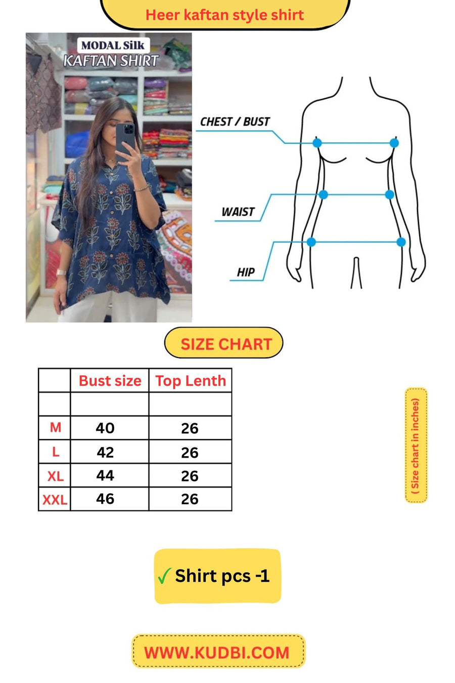 Kudbi's Heer Fancy Kaftan Style Shirt only
